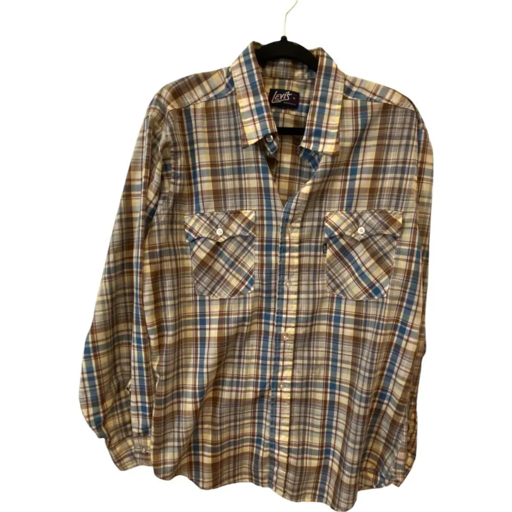 Levis Button Up Shirt Multicolor Plaid Mens Size XL Western‎ Cowboy Ranch Rodeo